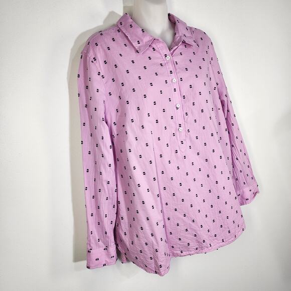 Talbots Petite Women Top Lilac Purple Collared Swiss Dot Popover Blouse Size XLP - Picture 3 of 8